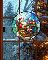 DASTOLL Stained Glass Window Hanging - Santa Claus Gift BoxSuncatcher for Doors Home Christmas Decoration Winter Sun Catcher Thanksgiving New Year Birthday Gift for Women Men Mom Nana 9.8 in