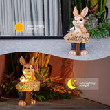 22" Solar Large Rabbit Statue Garden Decor Resin Standing Bunny Statue with Welcome Sign Outdoor Easter Decorations for Porch Patio Lawn Yard Gardening Gifts for Mom Women, Blue Rabbit
