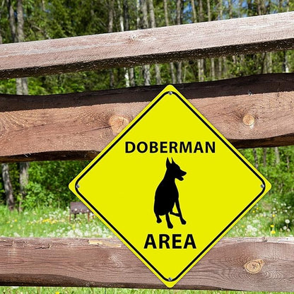 Warning Doberman Area Aluminum Metal Sign Doberman Dog Caution Crossing Xing Street Sign Yellow Diamond Shape Funny Metal Sign For Indoor Outdoor 10x10in