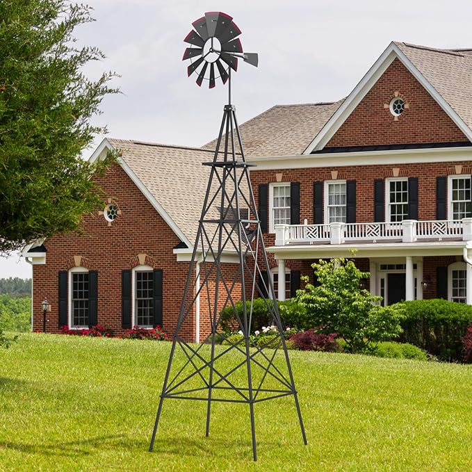 Tangkula 8.3FT Windmill Yard Garden Metal Ornamental Wind Mill Weather Vane Weather Resistant (Grey)