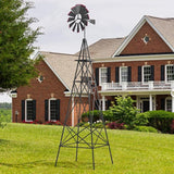 Tangkula 8.3FT Windmill Yard Garden Metal Ornamental Wind Mill Weather Vane Weather Resistant (Grey)
