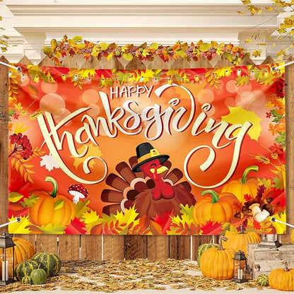 Large Thanksgiving Banner Decorations Outdoor 72x44 Inch,Turkey Maple Leaf Pumpkin Decorations Gifts for Indoor Home House Decor Party Supplies,Yard Sign Background for Photography