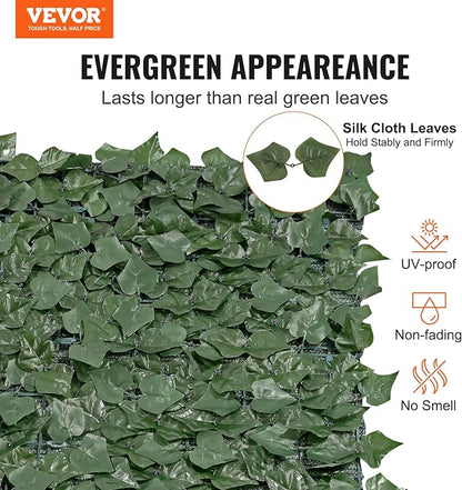 VEVOR Artificial Ivy Privacy Fence Screen, 59 x 98 in Faux Ivy Vine Leaf Hedges Fence, Greenery Privacy Fence with Mesh Cloth Backing, Green Wall Decoration for Outdoor Garden, Yard, Balcony