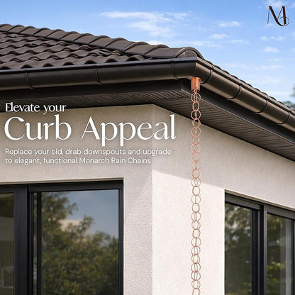 Monarch Rain Chains Pure Copper Ring Rain Chains for Gutters – 8.5 ft Decorative Rainchain Outdoor Durable Heavy Duty Gutter Chain Downspout Replacement, Modern Rainchains for Outside