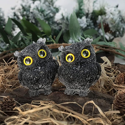 Nupuyai 3 inches Orgone Resin Crystal Chips Tumbled Stone Owl Statue, Mini Hand Carved Stone Crystal Animal Figurines for Tabletop Indoor Outdoor, Black Obsidian