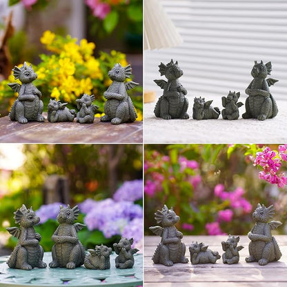 Nacome Dragon Statues for Fairy Garden Accessories: Outdoor Set of 4 Table Sculptures for Clearance Outside Lawn Ornaments Porch Patio Balcony Yard – Gifts for Mom Grandma