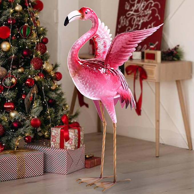 Natelf Garden Flamingo Statue and Sculptures, Outdoor Metal Bird Statues Yard Art, Pink Flamingos Lawn Ornament for Patio Backyard Porch Decorations