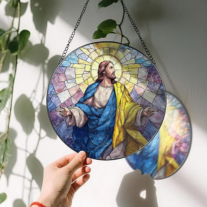 8'' Jesus Christ Stained Glass Suncatcher, Stained Glass Window Hanging, Christian Religious Decor, Christmas Ornament, Easter Resurrection Gifts, Christian Gift, Religious Gift
