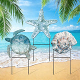 Moxweyeni 3 Pcs Metal Beach Outdoor Decoration 25 Inch Summer Ocean Theme Yard Sign Turtle Starfish Conch Coastal Outdoor Stakes for Garden Pool Lawn Holiday Party Take Photos