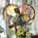 Flower Fairy Acrylic Window Hanging, Stained Glass Suncatcher, Holiday and Christmas Decorations, Heart Shaped Elf Girl Art, Chroma