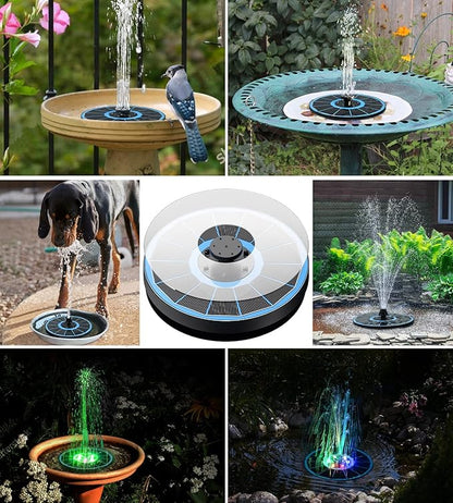 Yzert Solar Fountain Glass Panel with 2200 mah Battery, 3.5W Floating Solar Water Fountain with 4 Fixed Rods, Solar Pump for Bird Bath, Garden, Pond, Pool, Outdoor (Blue Panel Colorful Lights)