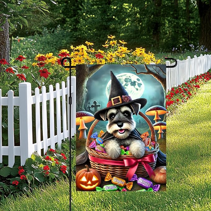 BlissYard Halloween Cute Garden Flag 12x18 Inch Candy Witch Dog Basket Flag Outdoor Yard Decoration House Banner Porch Lawn Patio Home Decor