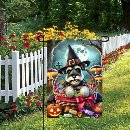 BlissYard Halloween Cute Garden Flag 12x18 Inch Candy Witch Dog Basket Flag Outdoor Yard Decoration House Banner Porch Lawn Patio Home Decor
