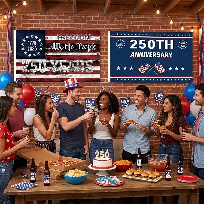 2PCS 250th Anniversary Flag 1.5x3 Ft Anniversary Flag, 1776-2026, 250 Years Birthday flags for Patriotic Yard, House Banner, Room, Porch, Wall, Fence, Outdoor Decorations(Style 3)
