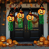 Halloween Decorations Outdoor, 4 PCS Hanging Lighted Glowing Pumpkin Witch Hat with 3 Modes Lighted Up Scary Orange Halloween Decorations for Indoor Outside Party Yard Tree Garden, 24Inch