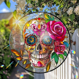 VAIIEYO Skull Rose Acrylic Sun Catcher Window Hanging Decoration, 7.8 Inch Double-Sided Light Reflecting Ornament for Window, Garden, Porch or Balcony Decor, Housewarming, Gift for Natural Lovers