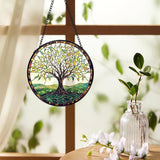 Tree of Life Suncatchers Stained Glass Window Hanging, Tree of Life Decor Sun Catchers Indoor Window Glass Round Wall Decor, Nature Wall Hanging Decorations, 7.9x7.9in