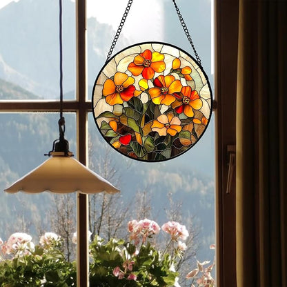 Stained Glass Window Hanging - Orange Marigolds Flowers Suncatcher for Door Garden Yard Sun Catchers Decor Christmas Mother's Day Birthday Gifts for Women Mom Nana Girlfriend Men 15 in