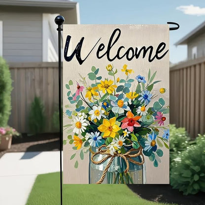 BlissYard Spring Garden Flag Double Sided 12x18 Inch Flowers Glass Barrel Seasonal Welcome Small Flags For Outside Outdoor Decor Yard Farmhouse Holiday Spring Summer Decorations Yard Flags