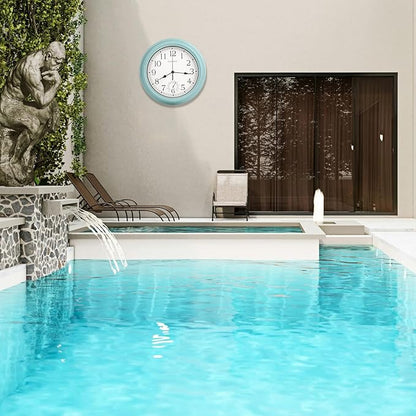 Crosstime 12 Inch Outdoor Clock Waterproof with Thermometer,Vintage Indoor Outdoor Wall Clocks for Patio, Pool, Garden, Bathroom Wall Decor - Teal