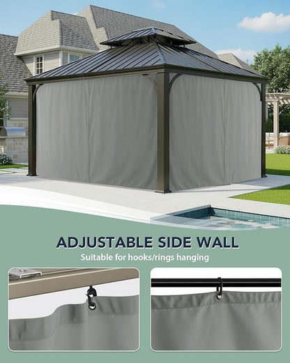Gazebo Curtains Outdoor Waterproof - 10'Wx12'Lx7.9'H Gazebo Universal Replacement Privacy Curtains, 4 Panels Sidewall Drapes with Zipper for Patio Pergola Garden Backyard, Grey