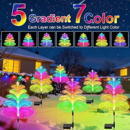 Solar Lights Outdoor Waterproof 7 Colorful Changing Ice Cream Rainbow Jellyfish Lights 3 Pack Solar Garden Lights Decor for Outside Yard Patio Pathway Decorations, Gifts for Mother's Women Kids