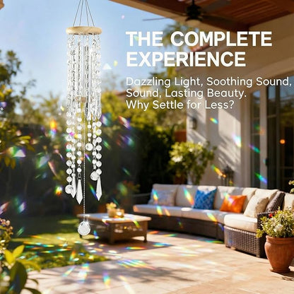 Crystal Wind Chimes - Glass Wind Chimes for Outside, Outdoor Crystal Suncatcher with Tuned Tubes, Reflective Windchimes Outdoors Unique, Hanging Prism Rainbow Maker Chandelier Home Decor (Snowflake)