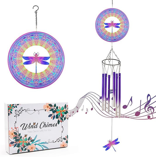 Wind Chimes with Dragonfly Wind Spinner, Gifts for Men, Women, Retirement, Teacher, Parents - Outdoor Hanging Decor Clearance for Garden, Patio, Backyard Or Porch