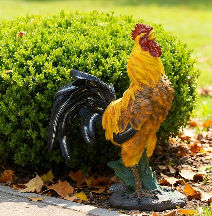 Chicken Statue Outdoor Decor,18.1''(H) Realistic Crowing Rooster Garden Sculptures for Yard Lawn,Resin Animal Figurines Home Porch Patio Art Decorations