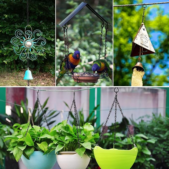 PLULON 15 Pack 10 Inch Hanging Basket Hooks Black Hanging Chains Garden Plant Hanger Chain Clips Outdoor for Flower Baskets, Bird Feeders, Wind Chimes, Lanterns, Ornaments