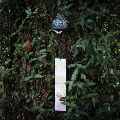 Japanese Wind Chime Cast-Iron Outdoor Ornament for Garden, Patio & Balcony, Hanging Metal Wind-Bell Decoration Gift, Blessing Pendant Windchimes & PVC Wind-Catcher, Blue Snowy Mountains