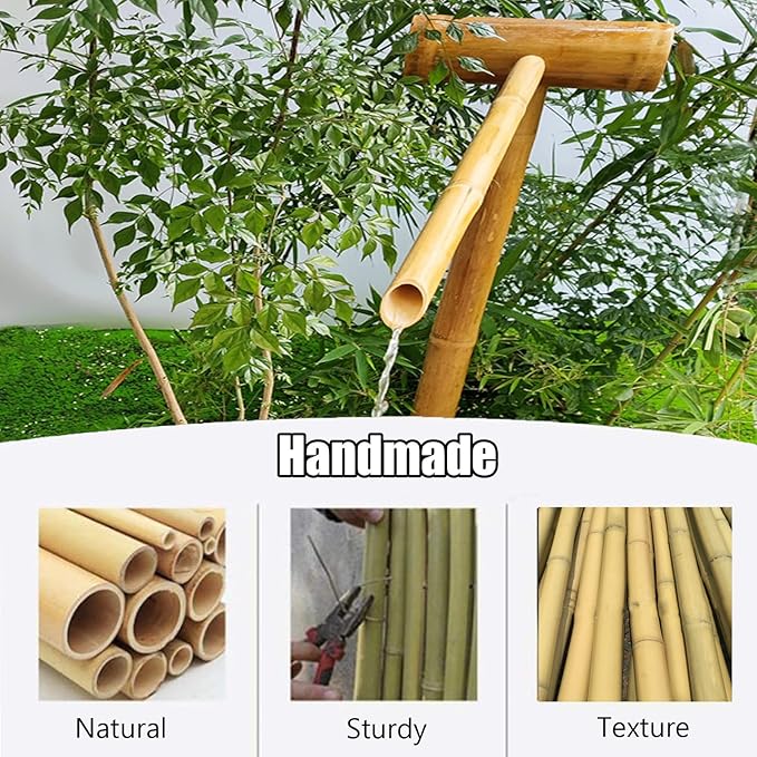 Bamboo Fountain Kit with Pump, Bird Bath Bamboo Fountain Solar Zen Garden Bamboo Fountain Bamboo Flowing Water Courtyard Decoration with Bamboo Raft and Spoon, for Fish Tank, Pond,70cm/27.5in (80cm/