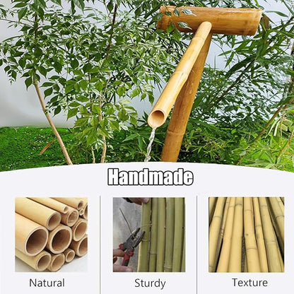 Bamboo Fountain Kit with Pump, Bird Bath Bamboo Fountain Solar Zen Garden Bamboo Fountain Bamboo Flowing Water Courtyard Decoration with Bamboo Raft and Spoon, for Fish Tank, Pond,70cm/27.5in (80cm/