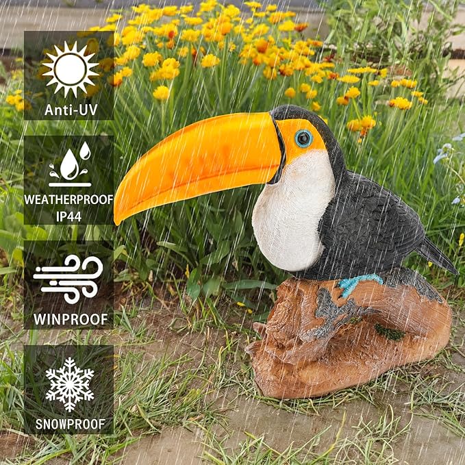 Teaeeno Garden Toucan Statue Decor Outdoor, Toucan Bird Outdoor Tiki, Resin Toucans Outdoor Tropical Decor Bird Sculptures for Patio Lawn Yard Home Decoration, Tropical Garden Decor