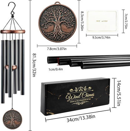 Tree Wind Chimes for Outside, Gift for Men Women, 32in Resin 3D Tree Relief Windchimes for Patio Yard Garden Decor, Mother's/Father's Day Present