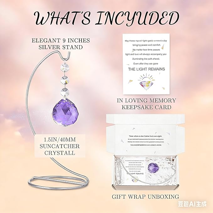 9-Inch,Unique Sympathy Gifts for Loss of Loved One,40mm Crystal Suncatcher,Condolences Gift for Loss of Mom Dad Friend Son Daughter,in Memory of Loved One Gifts,Silver Stand and a Sympathy Card