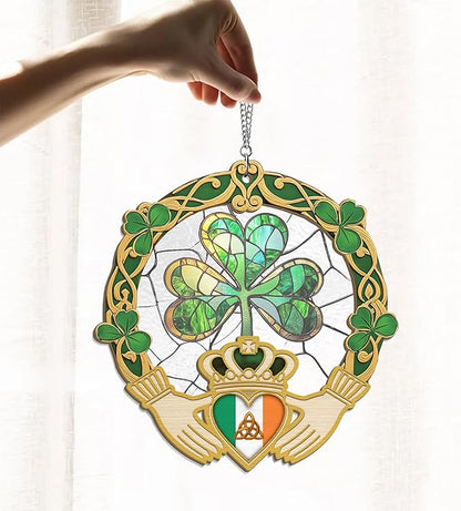 FLAGWIX St Patricks Day Decorations - Saint Patricks Day Decor Double Layered 12 inch Hanging Suncatcher - Irish Shamrock Celtic Cross Home Decoration, Gifts for Women Men, Gifts for Friends