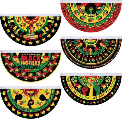 6 Pcs Juneteenth Bunting Flag African Americans Garden Fan Flag Juneteenth Half Fan Banner Decoration for June 19th Memorial Day Holiday Indoor Outdoor Yard, 1.5 x 3 ft