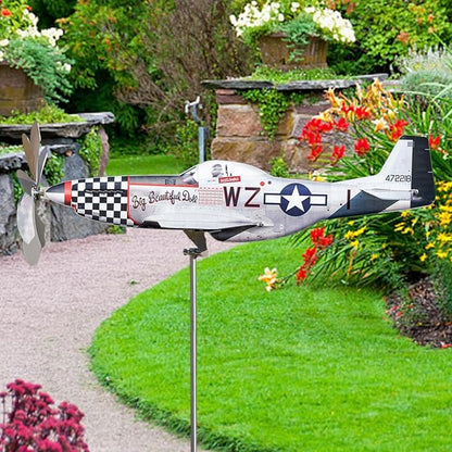 2 Airplane Wind Spinner, Airplane Weather Vane for The Yard Garden Wind Sculpture Windmill Aircraft Pinwheel Metal Handmade A-irplane W-eathervanes Windmill Outdoor Courtyard Decor Garden Pinwheels