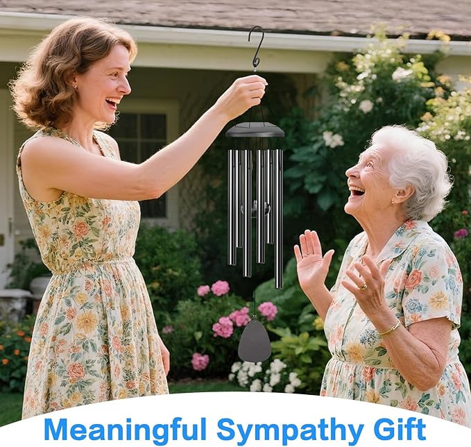 Wind Chimes Outdoor - 6 Tubes 26" Memorial Garden Chime, Retirement & Sympathy Gift for Patio Yard Decoration, Retired Gift for Mom Women Grandma Neighbors Black