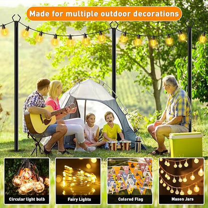 10 Pack 10 FT String Light Poles,Metal with Fork Lights Poles for Outdoor String Light, Rustproof Heavy Duty for Outside Garden,Patio,Wedding,Backyard,Deck,Party