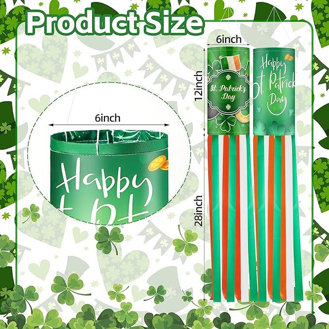2Pack 40 Inch St. Patrick’s Day Outdoor Windsock, Green Outdoor Holiday Windsock Flags Decorations, Shamrock Irish Pattern Design for Yard Garden Home Party Hanging Decor