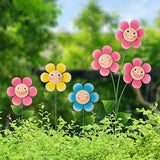 Glitzhome Happy Face Flower Yard Stake, 36”H Metal Flower Stakes with Triple Smiling Design, Iron Garden Yard Spring Decor or Wall Decor