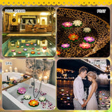 Hortsun 18 Pcs Floating Lotus Lights with Batteries Lily Pads Pool Flowers Floating Candles Decor Artificial Pond Plants Decorations for Pool Pond Outdoor Indoor (Multicolor,3.94/5.91 Inch)