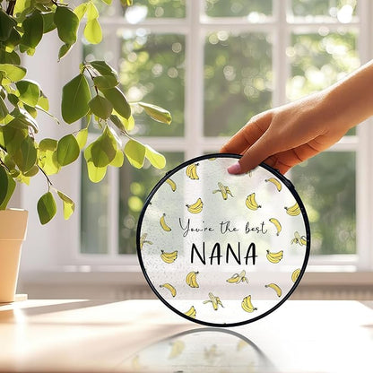 Nana Banana Gifts, Nana Banana Suncatchers Stained Glass Window Hanging, Nana Gifts for Mother's Day, Grandma Gift from Grandkids Sun Catchers Indoor Window, 7.9x7.9in