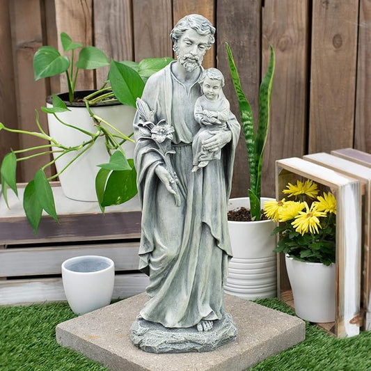 Joseph's Studio by Roman - 20" H St. Joseph Holding a Child Garden Statue, Religious Outdoor Decor