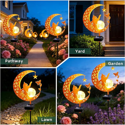 ZNYCYE Solar Lights Outdoor Decorative Moon Cat Butterfly Solar Stake Lights Birthday Mothers Day Gifts for Mom Women Grandma, Garden Decor Waterproof for Walkway, Yard, Lawn, Patio (Warm White)