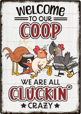 Welcome To Our Coop Funny Chicken Sign-Funny Metal Chicken Tin Sign for Home Farm Chicken Coop Farmhouse Kicthen Garden Decor 8 X 12 Inch