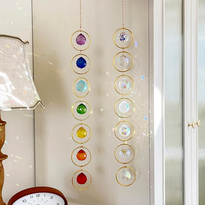 7 Chakra Crystal Suncatcher, Healing Chakra Window Ornament, 30mm Crystal Ball Sun Catcher, Hanging Rainbow Maker, Meditation, Fengshui, Yoga (AB Colors)