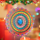 FONMY Wind Spinner 3D Stainless Steel Christmas Decoration Room Decor Indoor/Outdoor Garden Decoration Hanging Ornaments Kinetic Yard Art Decorations 12 inches Multi Red Mandala Wind Spinners